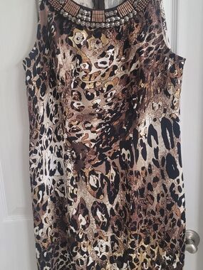 Embellished Leopard Print Sleeveless Dress Brown/Black.